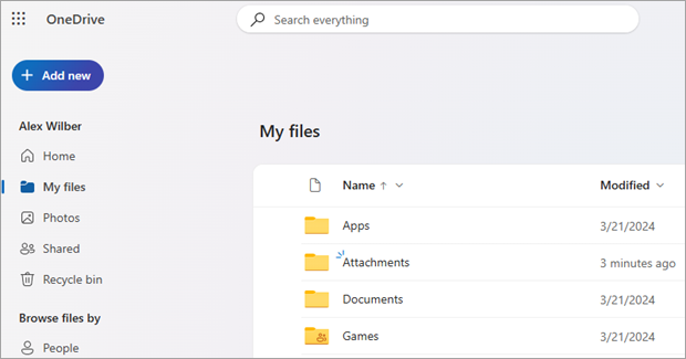 Screenshot: OneDrive im Web