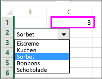 In der verknüpften Zelle wird die Artikelnummer angezeigt, wenn der Artikel ausgewählt wird.