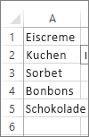Liste der Werte zur Verwendung im Kombinationsfeld