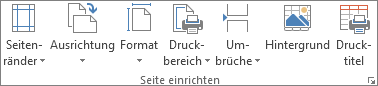 Gruppe 'Seite einrichten' auf der Registerkarte 'Seitenlayout'