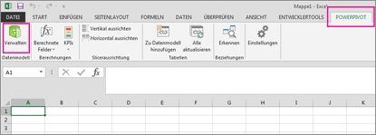 Registerkarte 'PowerPivot' und Schaltfläche 'Verwalten'