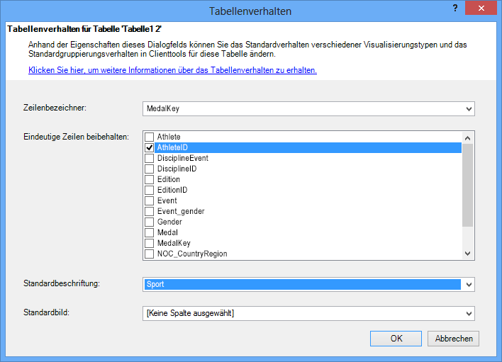 Das Fenster 'Tabellenverhalten'
