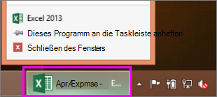 Taskleiste mit dem Excel-Arbeitsmappensymbol