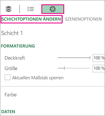 'Einstellungen'-Symbol auf der Registerkarte 'Schichtoptionen'