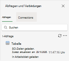 Der Bereich Abfragen und Verbindungen zeigt eine einzelne Abfrage und die Ergebnisse an.