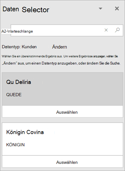 Screenshot des Bereichs „Datenauswahl“.