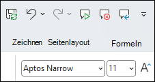 Screenshot der Excel-Symbolleiste für den Schnellzugriff auf Sprachbefehle
