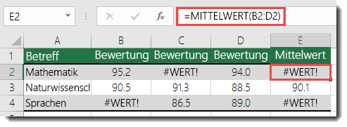#WERT!-Fehler in MITTELWERT