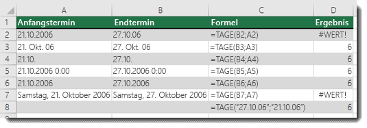Ausgabe verschiedener TAGE-Funktionen