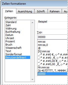 Custom category in Format Cells dialog box