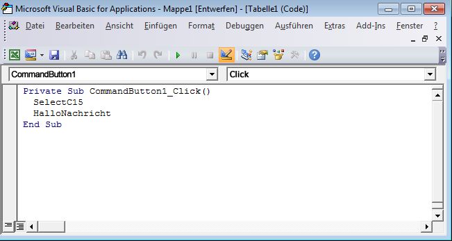 Eine Sub-Prozedur im Visual Basic-Editor