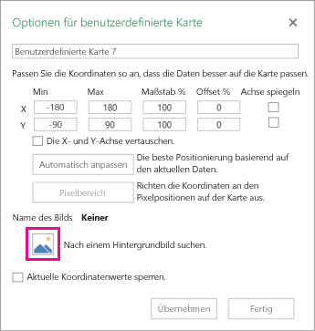 Dialogfeld mit Optionen für benutzerdefinierte Karte