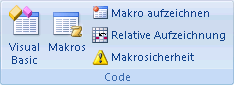 The Code group on the Developer tab