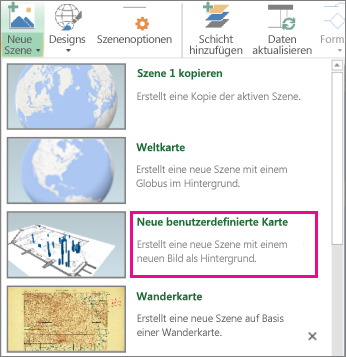 Schaltfläche 'Neue benutzerdefinierte Karte' im Katalog 'Neue Szene'