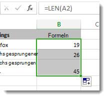 Mehrmaliges Eingeben der Funktion LÄNGE in einem Arbeitsblatt