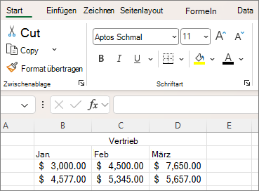 Screenshot der Schaltflächen für die Schriftarteinstellung im Menüband.