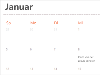 Calendar-Vorlage in Excel für das Web