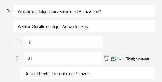 Angepasste richtige Antwortnachricht in Microsoft Forms