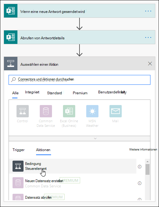 Auswählen einer Bedingung als Aktion in Power Automate