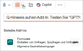 Wählen Sie Add-Ins > Formulare > hinzufügen aus, um das Formular-Add-In zu PowerPoint hinzuzufügen.