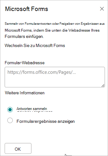 Fügen Sie die URL Ihres Formulars in das Feld Formularwebadresse ein.