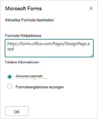 Ihre Formularadresse wird automatisch in das Feld Formularwebadresse eingefügt.