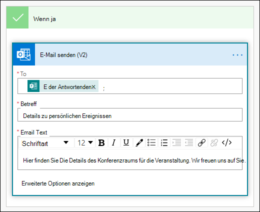Hinzufügen von Personen, einer Betreffzeile und textkörper in Ihrer E-Mail als Aktion in Power Automate