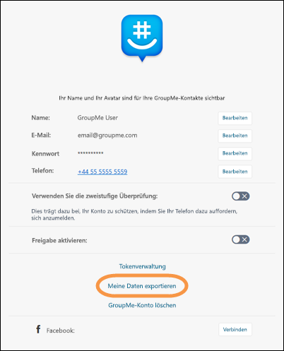 Das GroupMe-Profil mit hervorgehobener Option 