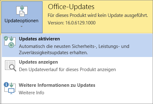 Klicken Sie auf „Updateoptionen“, und aktivieren Sie dann Updates
