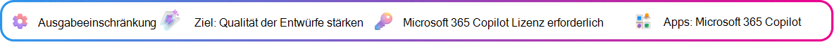 Kontext-Karte zur Ausgabeverfeinerung, die sich auf die Verbesserung eines von Copilot generierten Vorschlagsentwurfs konzentriert. Ziel: Verfeinere den Entwurf eines Vorschlags. Microsoft Copilot-Lizenz erforderlich. App: Microsoft Copilot.