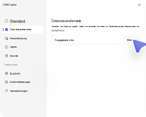 Copilot Data steuert Einstellungen mit der Option 