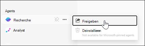 Screenshot der Freigabeposition für einen Agent in der linken Navigation.