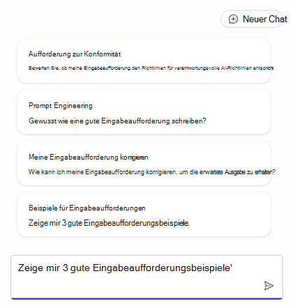 Eine Liste der Eingabeaufforderungen für die ersten Schritte beim Erstellen eines Agents