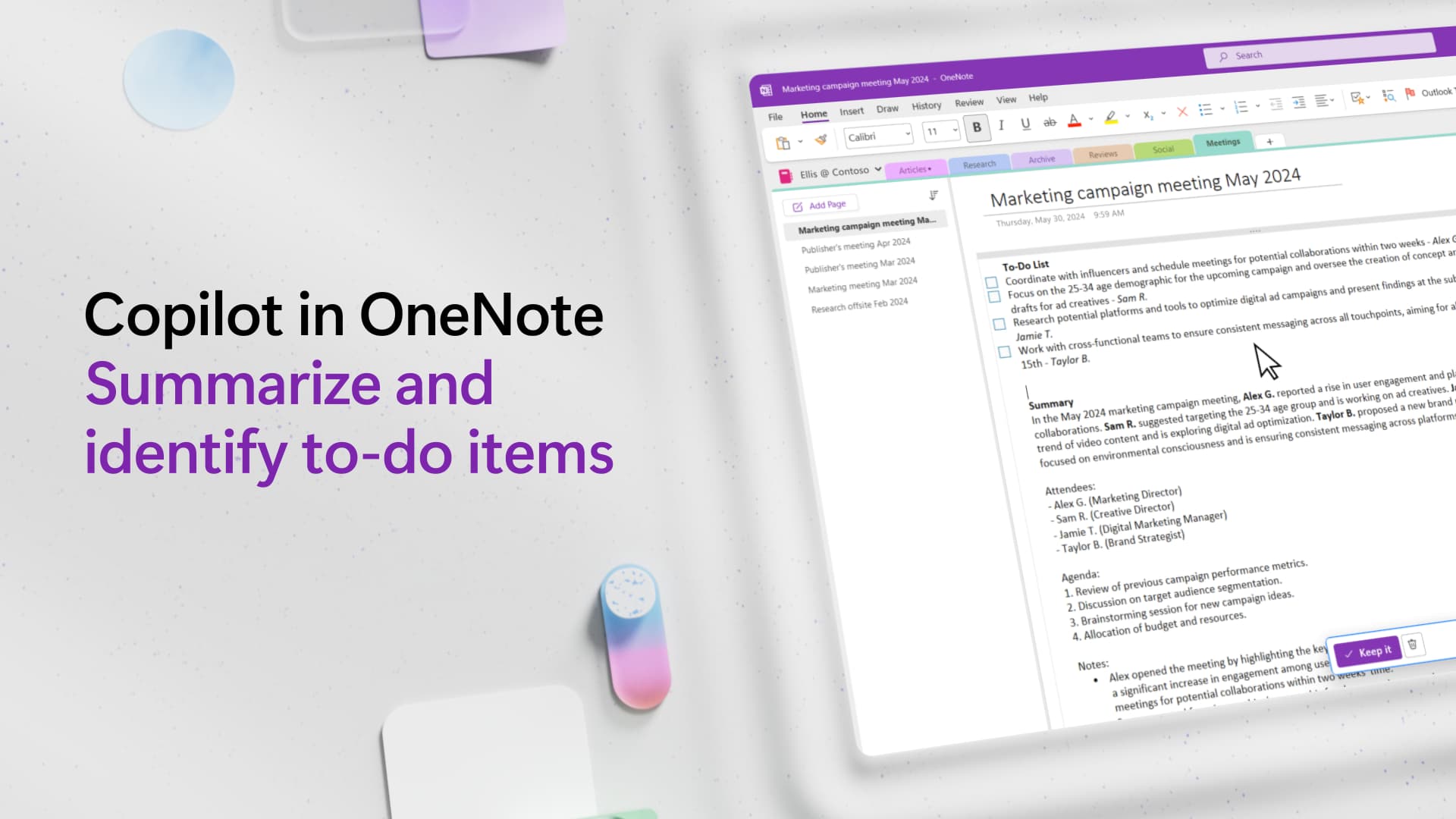Video: Zusammenfassen und Identifizieren von Aufgabenelementen mit Copilot in OneNote