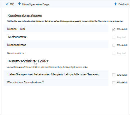 Screenshot: Zeigt den Administrator, der benutzerdefinierte Fragen erstellt.