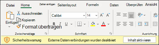 Externe Datenverbindungen wurden deaktiviert: Aktivieren Sie 