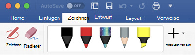 Stifte und Textmarker auf der Registerkarte 
