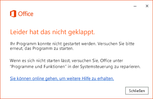 Fehler beim Öffnen der Office-App