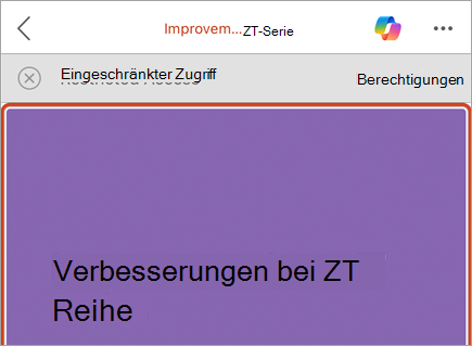 Screenshot einer Business-Leiste mit einer Nachricht für eingeschränkten Zugriff und einer Schaltfläche 