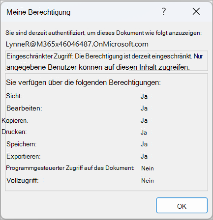 Screenshot eines Dialogfelds mit Benutzerberechtigungen