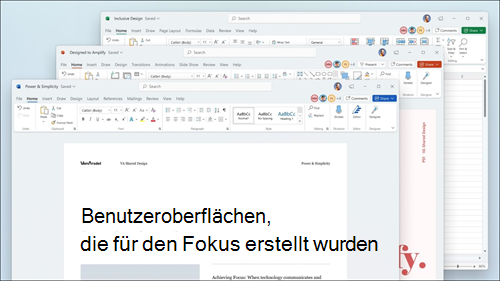 Word, Excel und PowerPoint werden mit visuellen Updates im Menüband und abgerundeten Ecken angezeigt, damit sie der Windows 11-Benutzeroberfläche entsprechen.