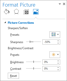 Optionen für Bildkorrekturen im Aufgabenbereich 