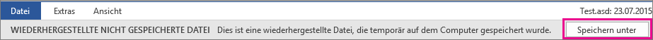 Speichern einer wiederhergestellten Datei in Office 2016