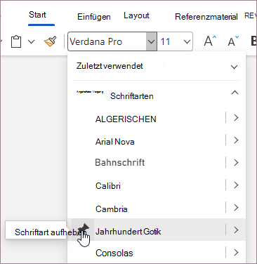 Lösen einer Schriftart