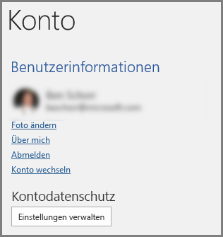 Im Kontobereich wird der Konto-Datenschutz angezeigt, Schaltfläche 