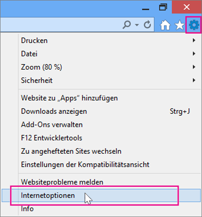Extras > Internetoptionen