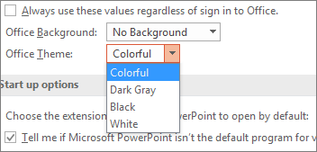 Zeigt die „Office-Design“-Optionen in PowerPoint 2016.