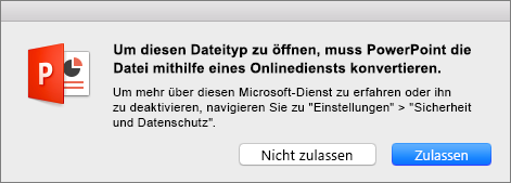 Zeigt die ODF-Datenschutzwarnung in PowerPoint 2016 für Mac
