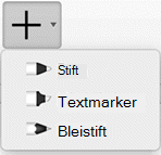 Abonnenten von Office 365 können mit drei unterschiedlichen Texturen Freihand zeichnen: mit einem Bleistift, einem Stift oder einem Textmarker