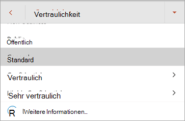 Screenshot von Vertraulichkeitsbezeichnungen in Office für Android